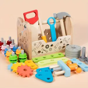 Montessori STEM Learning Tool Set for Toddlers 3+ 50 PCS 3-IN-1 Wooden Tool Table & Tool Box Pretend Play Construction Toys for Skill Development