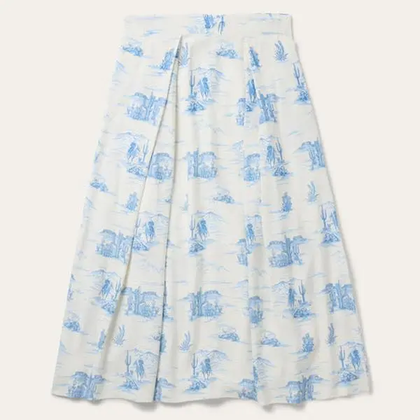Stetson Indigo Trail Skirt, Zipper, Rayon, Flat, Bottom, Pockets, Elastic, Silky, Midi Skirts, Western Elegance, Pleated, Western Skirt