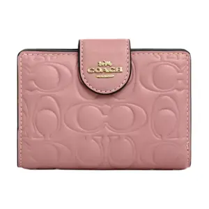 Coach Corner Zip Signature Double-Fold Leather Wallet for Women, Medium Size, Pink
