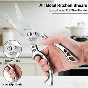 Heavy-Duty Multipurpose Stainless Steel Kitchen Shears | Extra-Sharp Blades & Spring-Loaded Convenience, Cuts Chicken, Meat, Turkey, Fish & Vegetables Smoothly， Cutting