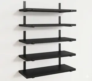 Set of 5, Floating Shelves for Wall, Black Shelves Wall Mounted, Rustic Wood Wall Storage Shelves (Set of 5, Black)