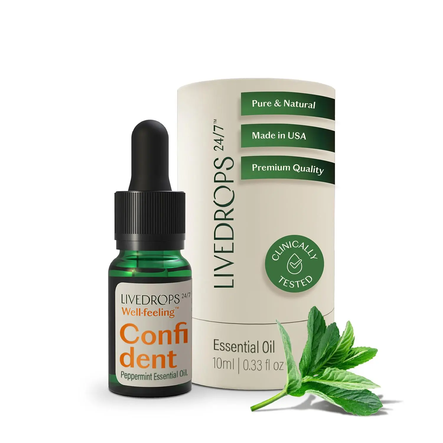 LIVEDROPS 24/7 Confident Peppermint Essential Oil - Made in USA Globally sourced Ingredients - Pure & Natural - Aromatherapy - Dilute in Carrier Oil for The Skin or use in a Diffuser