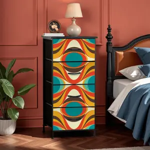 Mid Century Modern Orange Teal Mustard Yellow Mod 4-Drawer Dresser