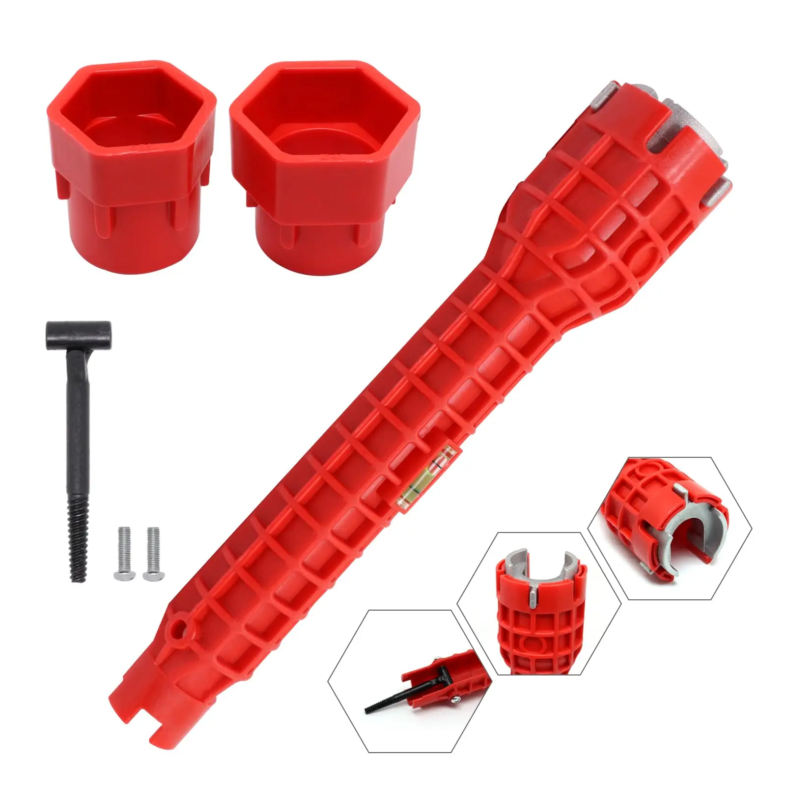 14-in-1 ABS Multifunctional Sink Wrench - High-Strength Durable Plumbing Repair Tool, Anti-Slip Textures, Labor-Saving Design, 34mm/1.34in Open Slot, Long Reach for Kitchen/Bathroom Tight Spaces, Red Easy-to-Clean Accessory Set for Families