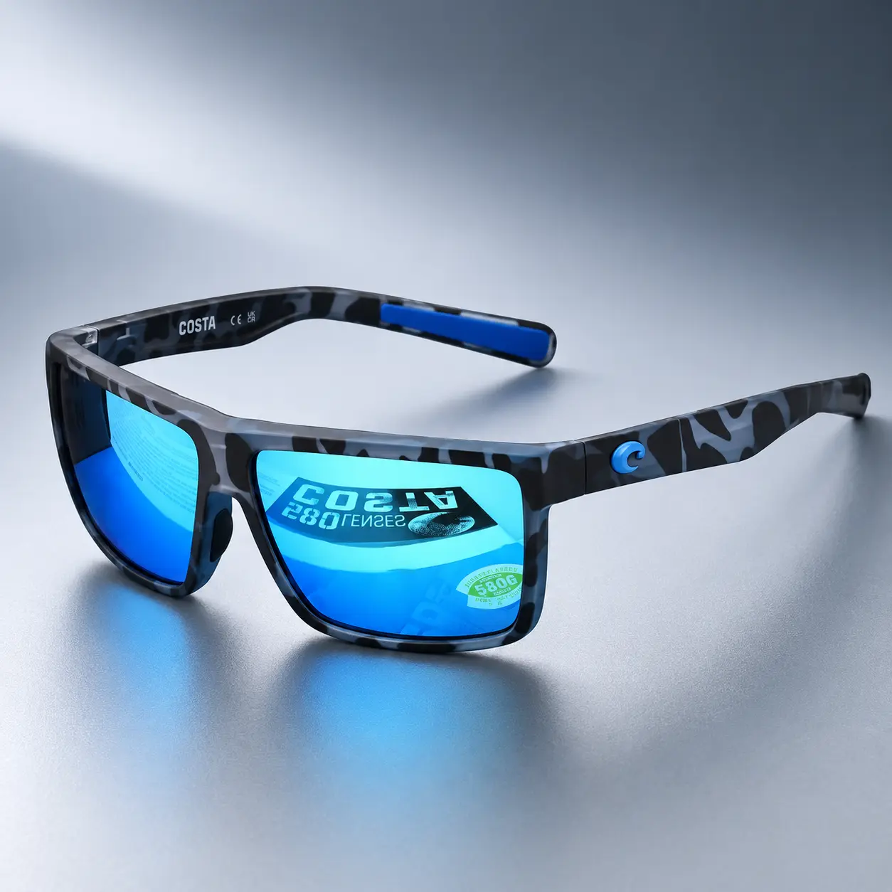 Costa Del Mar Polarized Sunglasses Blue Mirror Lens Camo Frame UV400 Fishing Boating Outdoor Eyewear