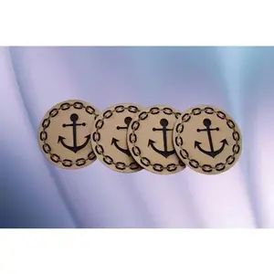 4 pc Wood Laser Cut Coaster Set Blue and White Handcrafted