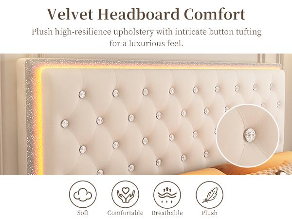 Queen Size Upholstered LED Bed Frame with Smart LED Lights,Storage Drawers &Crystal Tufted Headboard, Noise-Free, No Box Spring Needed,PU White