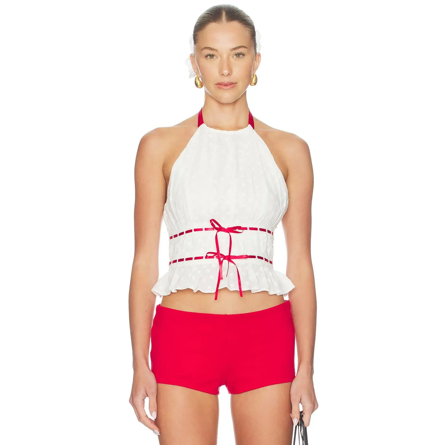 MAJORELLE Alessia Embroidered Halter Top in White
