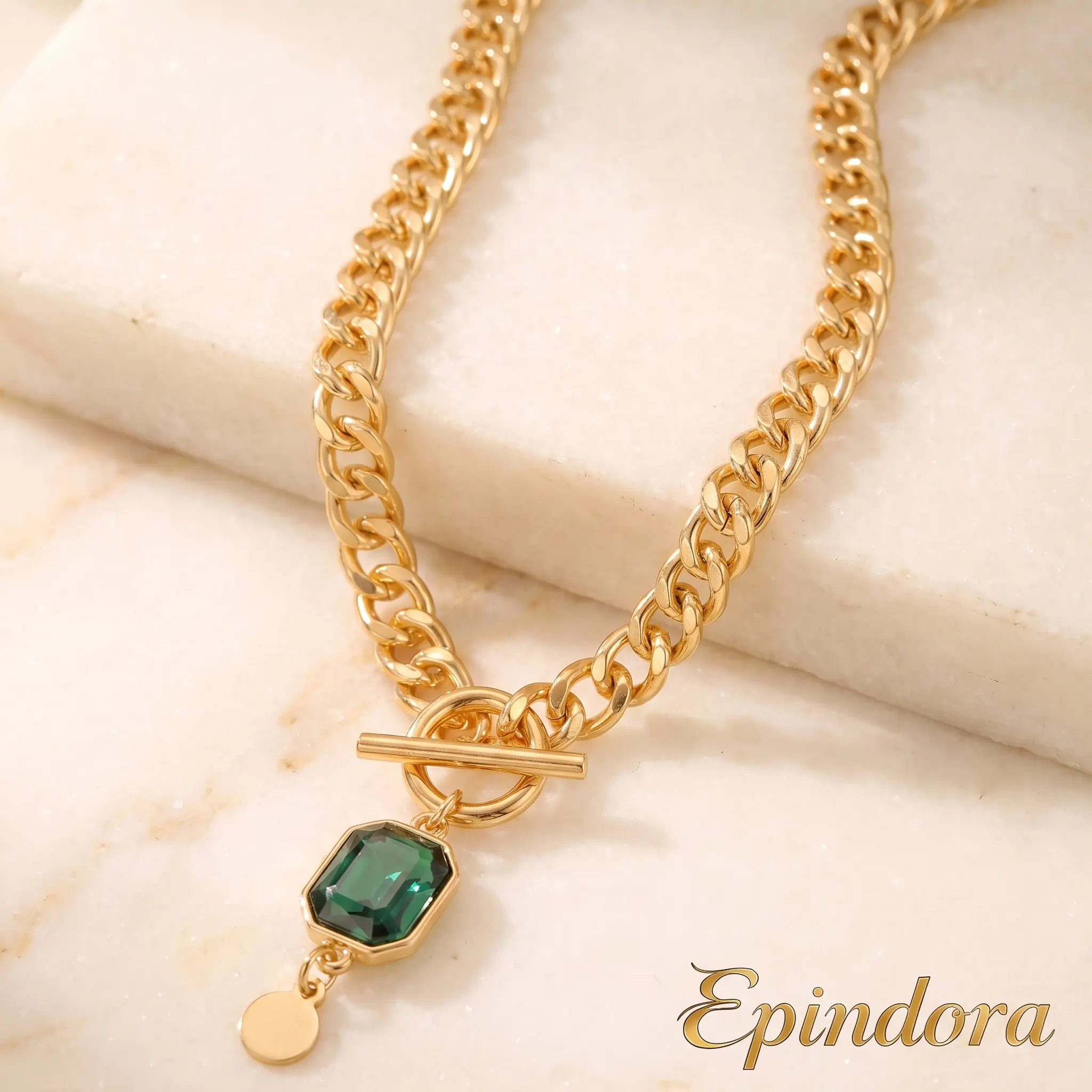 Epindora Emerald-Cut CZ Cuban Chain Toggle Necklace