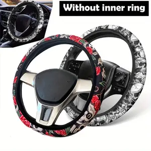 Valentine's Day Universal Car Steering Wheel Cover, Punk Skull Design, Elastic Car Accessories for Women Girls, Suv Sedan Truck Rose Skull