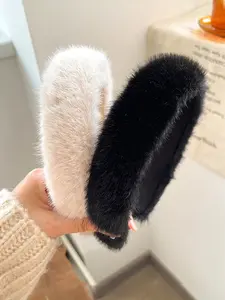 1pc women's plush headband, made of soft mink fur material, solid color fashionable and versatile, warm hair headband for autumn and winter, suitable for office, campus, New Year gifts, daily casual hair accessories, Headbands Women