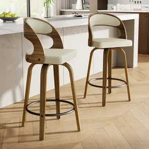 26 Inch Swivel Bar Stools with Back, PU Leather Seat, Modern Counter Height Chairs for Kitchen Island & Home Bar, Set of 2