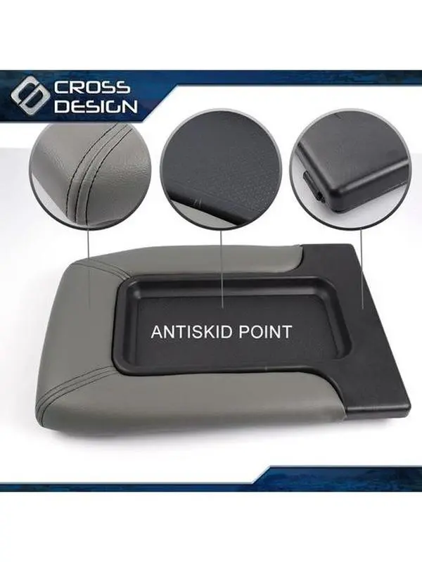 CROSSDESIGN Gray Center Console Lid Arm Rest Latch, Car Console Organizer Accessory, Compatible with 99-07 Silverado, Sierra, Avalanche