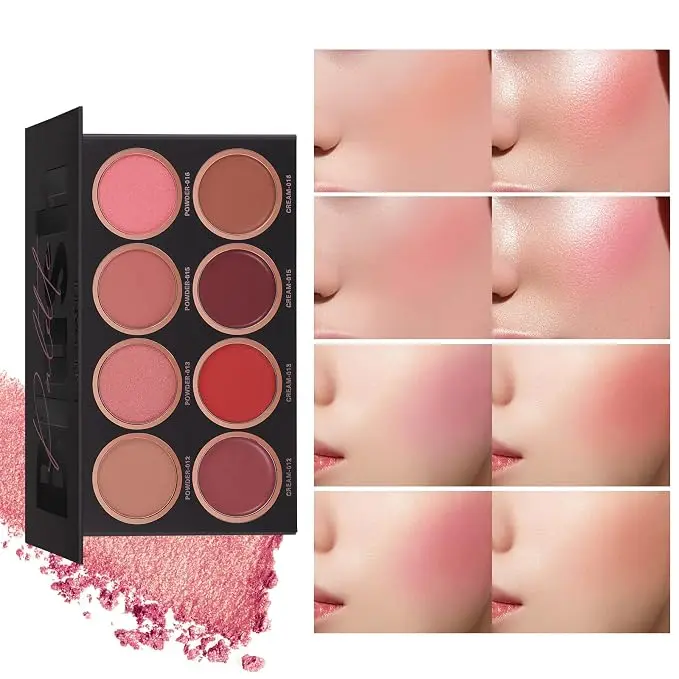 Blush Palette, 4 Powder + 4 Cream Blush, Contour and Highlight Blush Palette, Natural Nude Makeup Brighten Skin Tone Portable Makeup Blush, Professional Facial Makeup Blush