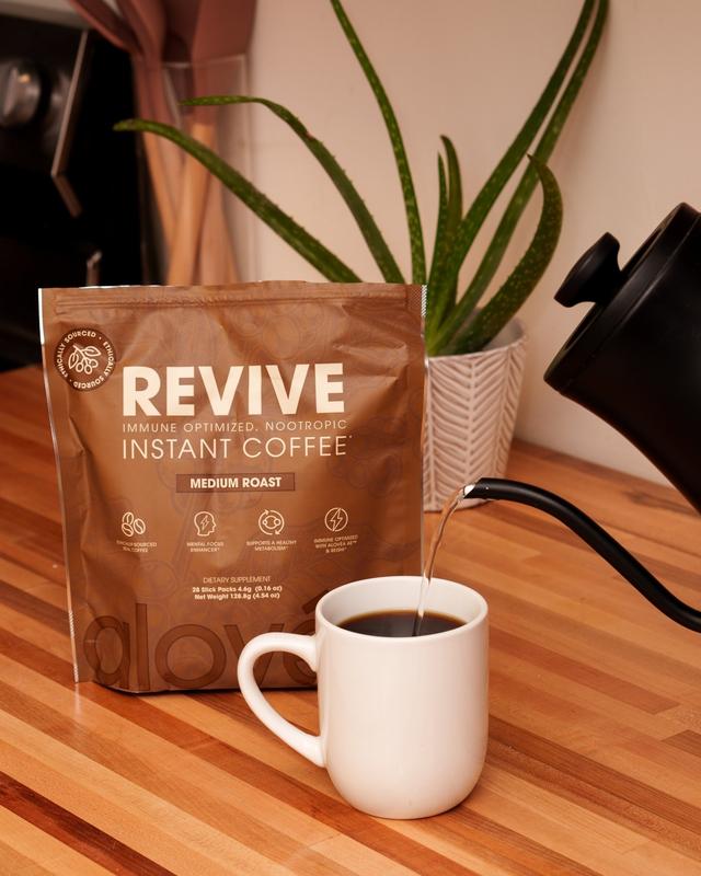 Alovéa REVIVE Coffee - Immune Optimized Nootropic Instant Coffee with Acemannan & Ganoderma - Beverage Supports Mental Focus & Healthy Metabolism