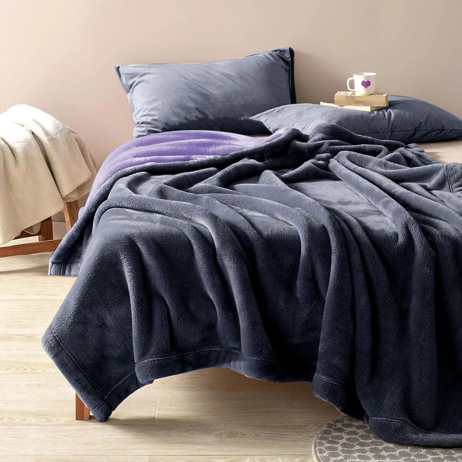 Couples Blanket  and Stain Proof  Size, 80"x60" Water Proof Blanket for Adults (Grey/Violet), Soft and Machine Washable