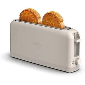 bella 2 Slice Slim Toaster, Fits-anywhere Kitchenware, 6 Setting Shade Control with Reheat & Cancel Buttons, Fits sourdough, 10” Long Slot, Anti Jam & Auto Shutoff, 900 Watt, Oatmilk