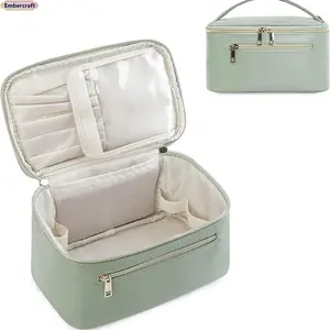 Women's Large-Capacity Portable Waterproof PU Leather Cosmetics Organizer - Compartmentalized Multi-Functional Makeup Bag for Toiletry Storage, Vacation & Daily Use