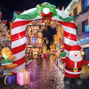 8 FT Christmas Inflatables Archway Outdoor Decorations, Inflatable Santa & Reindeer Candy Arch with Led Lights Xmas Blow up Yard Decoration for Holiday Square Lawn Garden Patio Party Decor