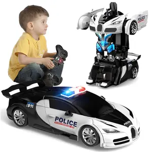Transformable Remote Control Car, 2.4GHz Robot Car with Lights, 360° Rotating One-Button Transform Toy, Kids Gift for Boys & Girls