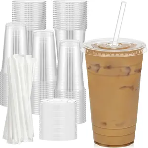 100 Pack - 24 oz Clear Plastic Cups with Lids and Straws, Sturdy &  Safe Iced Coffee Cups with lids, Disposable Plastic Smoothie Cups for Cold Drinks
