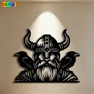 1pc Viking with Ravens Metal Wall Art,Viking Statue Mural, Ideal Gift for New Year, Halloween, Norse Mythology Enthusiasts, Weather-Resistant Metal Wall Decor Wall Sculptures, Perfect for Living Room Wall & Garden Fence Viking Culture Enthusiasts