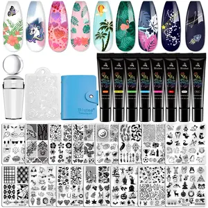 Biutee Nail Stamp Plates set 15 counts Nail Plates 8 counts Stamp Gel 1 counts Nail Stamper Scraper Set Storage Bag Gift Box Nail Stamp Template Kit Lace Flower Star Holiday Design