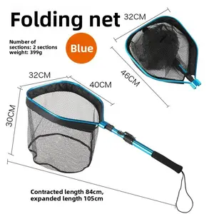 Foldable Floating Fishing Landing Net Square Large Fishing Net Aluminum Alloy Handle Silicone Coated Net Anti Snag Portable Outdoor Fishing Net For Big Carp Catfish Silver Carp Luya Fishing Copy Net stuff