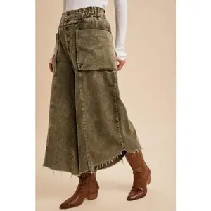 Cropped Corduroy Fray Hem Pants