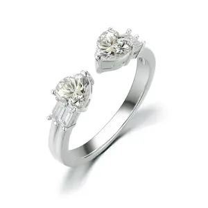 [TW]  ”Heart Bond“ 2*0.5 Carat Ring  925 Sterling Silver Synthetic Moissanite Ring Perfect Gift For  Engagement Wedding Party Gift Birthday Gift For Women (JR8871)