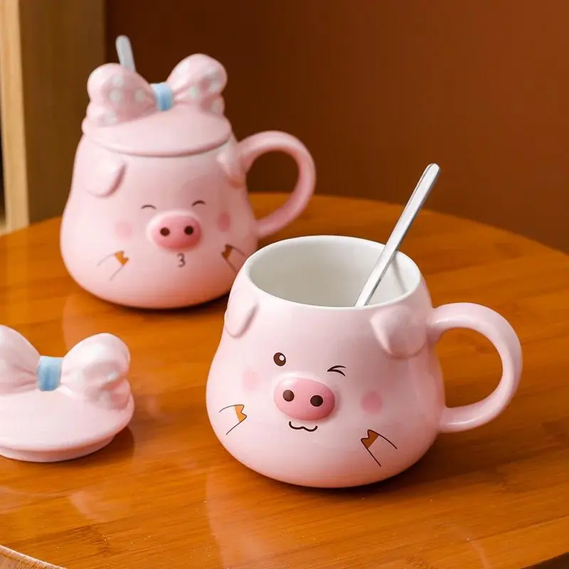 Solid Creative Ceramic Pig 3D Drinkware Set - Covered Coffee Cup with Spoon, Breakfast Milk Holder, Ideal Gift for Afternoon Tea Enthusiasts, Animals