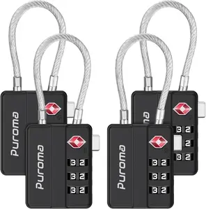 TSA Locks for Luggage, 4 Pack Cable Lightweight Luggage Locks TSA Approved 4-Digit Combination Padlock for Suitcases, Bags, Toolboxes, Backpacks & Gym Lockers (Black)