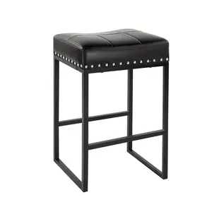 KKTONER Bar Stools Set of 2 Counter Height Stools 24-Inch Saddle Seat PU Leather Kitchen Stools with Footrest Dining Room Kitchen Island stools (Black)