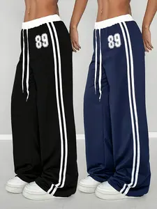 Two-Piece Women's Casual Spring/summer Digital Print Belt Patchwork Sporty Street Retro Style Lazy Sports Pants Active Pants