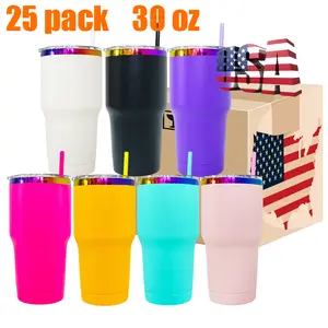 25pcs 30oz Rainbow Underneath Powder Coat Coffee Tumbles Mugs for Laser Engraving USA Warehouse RTS
