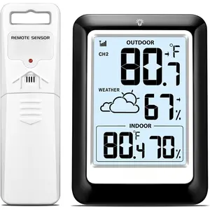 Indoor Outdoor Thermometer  Weather Station, Internal External Thermometer Hygrometer,  Batteryoperated Temperature Humiditymonitors330  (About 100 Meters) Backlight Display (Black)