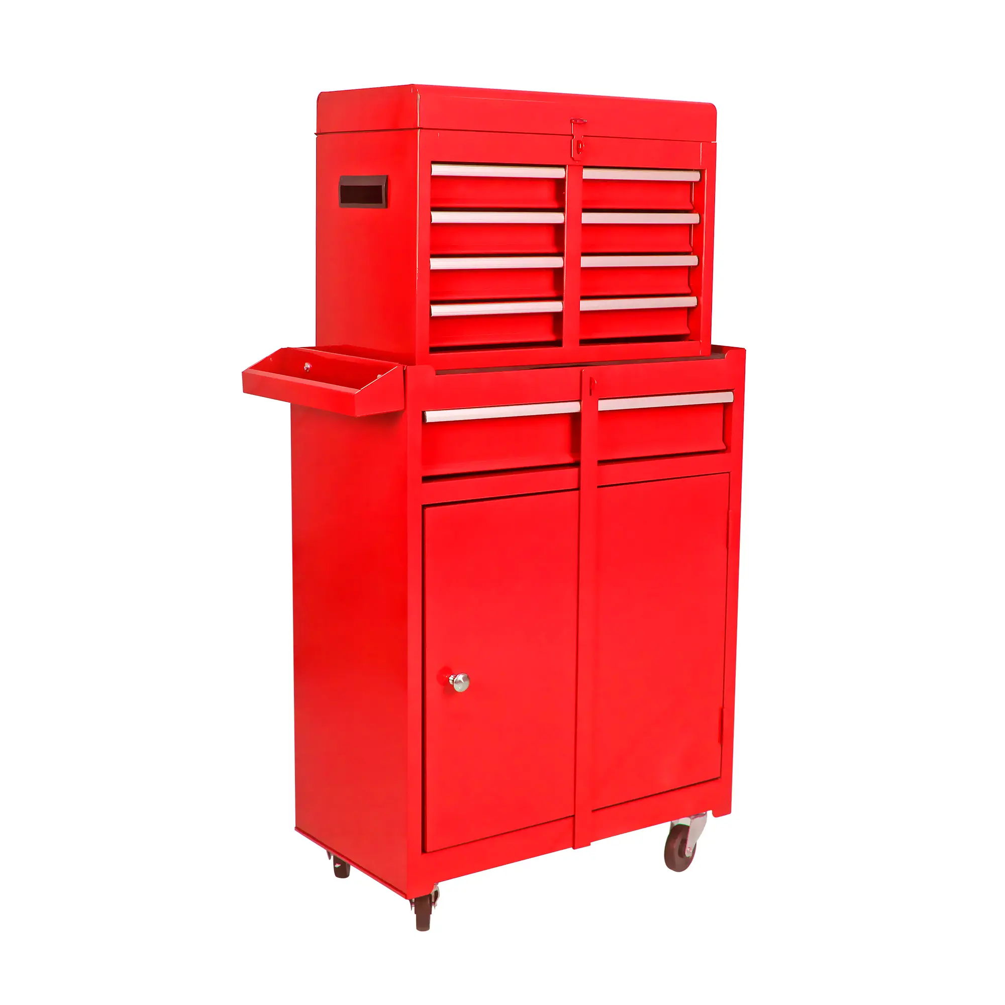 Red Rolling Tool Chest Cabinet with 5 Drawers, Detachable Top Tool Box & Bottom Storage Cabinet, Adjustable Shelf, Side Tray, Pegboard Door Hooks, Locking Tool Organizer Cart with Wheels for Garage Workshop Auto Repair