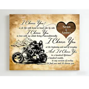 Personalized Custom Motorcycle Couple Canvas Wall Art - I Choose You, Valentine's Day Gift, Personalized Name Motorcycle Home Decor, suitable for bedroom and living room.