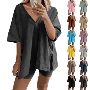 TAQCUX 2 Piece Sets for Women Biker Shorts and Oversized Shirt Matching Set Summer Outfit