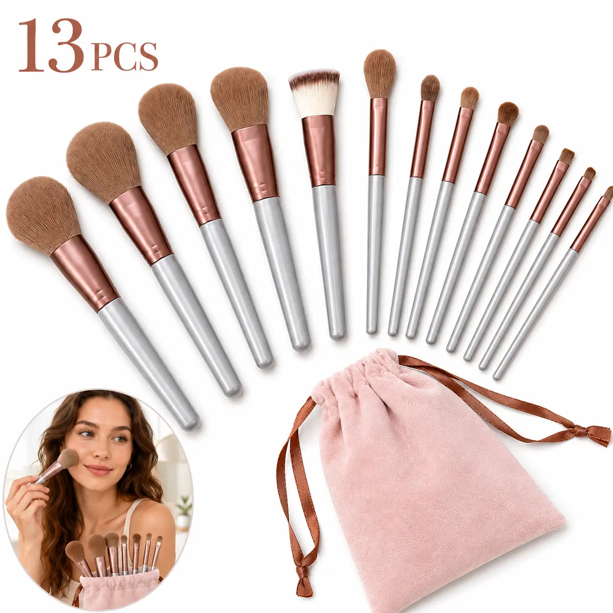 13PCS Makeup Brush Set, Soft Synthetic Cosmetic Brushes for Foundation Blush Eyeshadow Powder, Complete Beauty Kit for Beginners & Daily Makeup