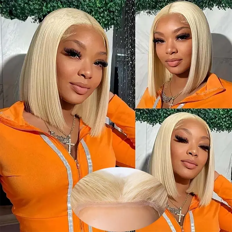 Blonde Glueless Wigs Human Hair 613 Bob Wigs Wear and Go 5x7 Glueless Wigs Human Hair Pre Cut  Straight Human Hair Wig 3 Seconds Ready to Wear Allofbob Hair