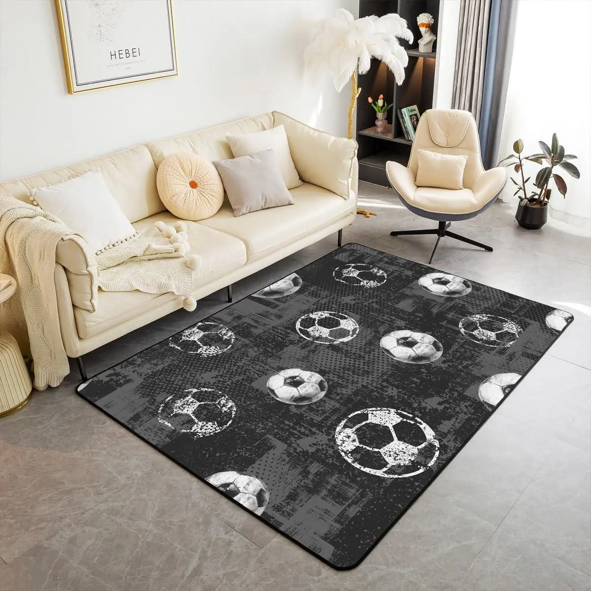 3D Soccer Living Room Rugs Bedroom Area Rug Football Decor Carpet Sports Ball Gaming Indoor Floor Mat Room Decor