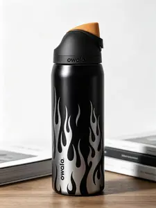 Owala 32oz Reusable Vacuum Insulated Stainless Steel Travel Tumbler - Flame Print, Leak-Free Push-Button Lid, Cup Holder Friendly, Cold Retention for Iced Coffee & Drinks, Stylish Kitchenware Drinkware Flask