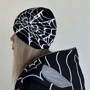 Millennial Aesthetic Spider Web Knitted Cold Hat, Party Role-Playing Knit Beanie Cap, Stylish Accessory for Cosplay Events