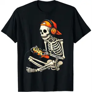 Gaming Skeleton Halloween Skeleton Gamer Videos Men Tees T-Shirt For Woman Man Unisex