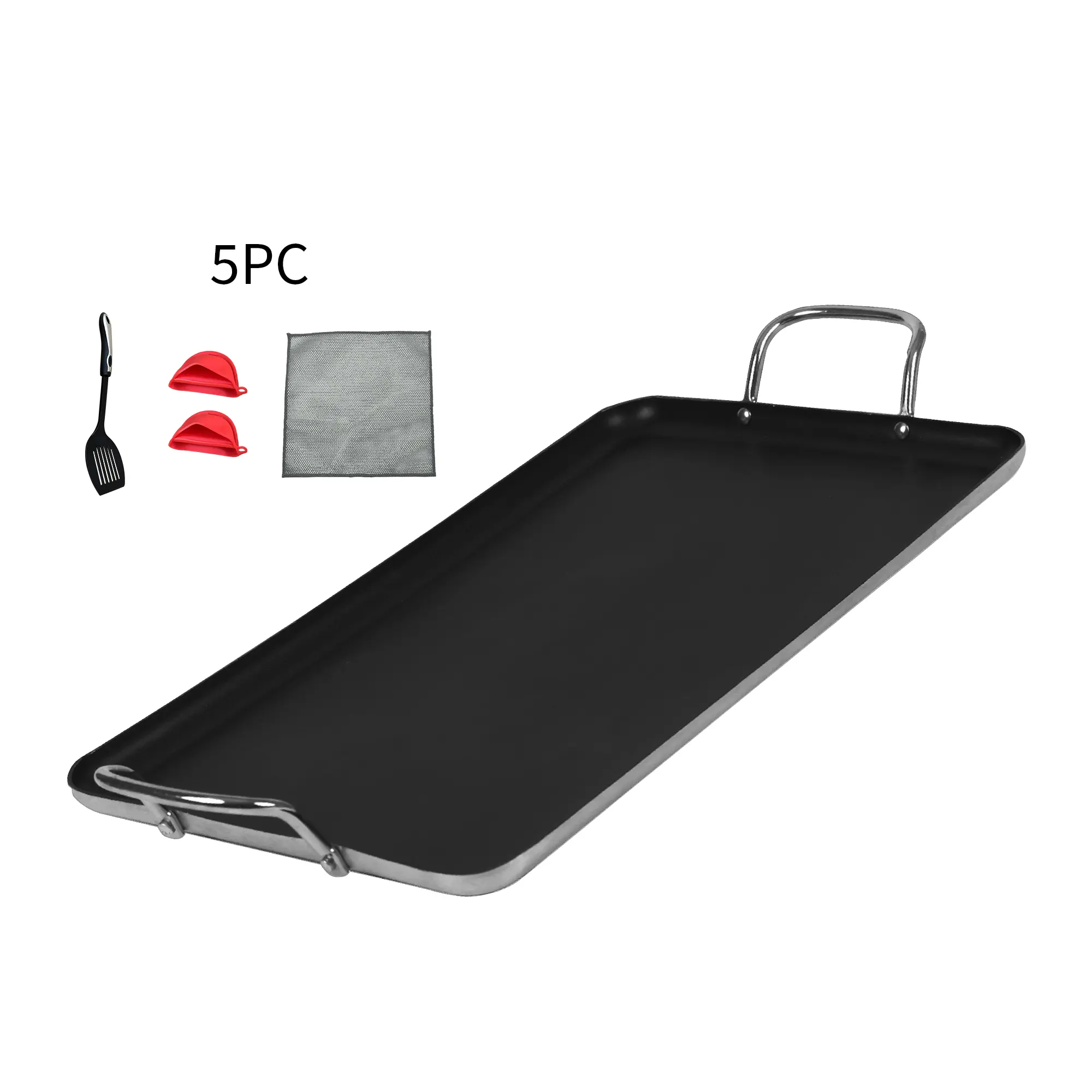 SmartCook Double Burner Griddle/Grill Pan 17" Non-Stick with  5-Pc Griddle Set