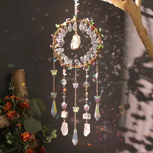 Crystal Sun Catcher, Vine Round Prism Crystal Ball, Window Decorative Rainbow Catcher, Garden Courtyard Hanging Decorative Wind Chimes, Ornaments, Hanging Room Decor
