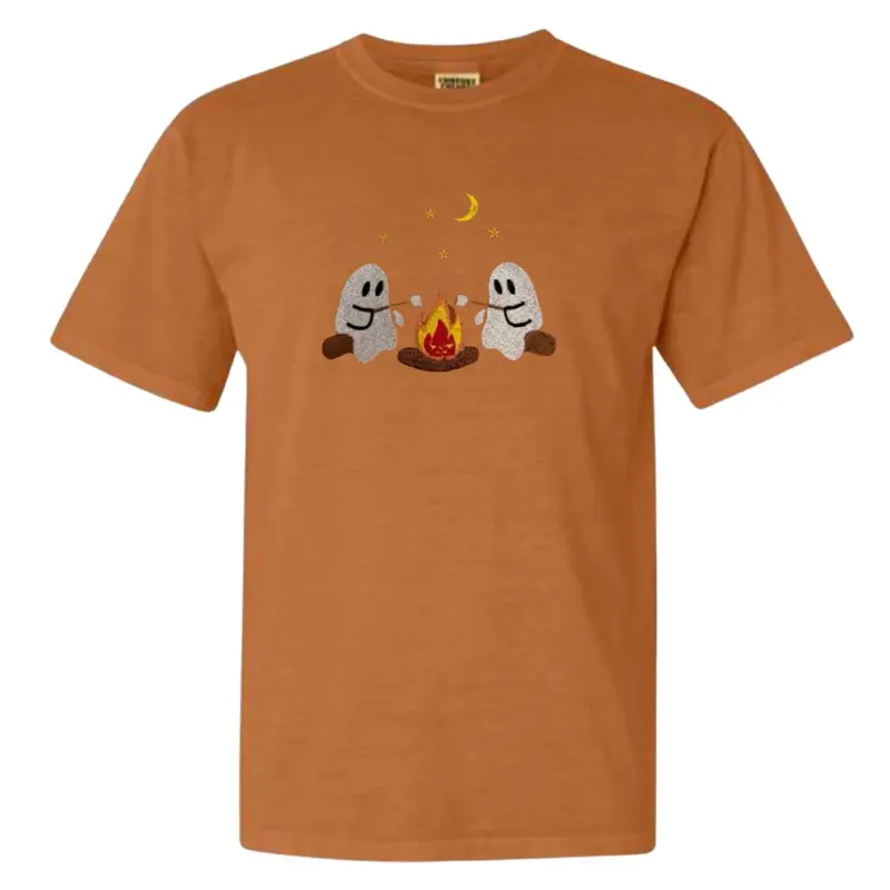 Ghosts camping embroidered SHORT SLEEVE TEE comfort colors spooky season Halloween