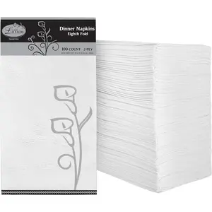 Premium White 1/8 Fold Disposable 2-Ply Dinner Party Napkins Value Pack 100 Count
