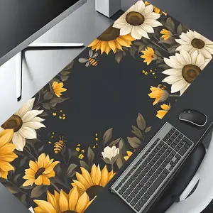 Sunflower & Bee Pattern Mouse Pad, Rectangle Gaming Mouse Pad, Non-slip Rubber Pad, Desktop Decoration Protective Pad for Home, Office, Game Room, Desktop Accessory